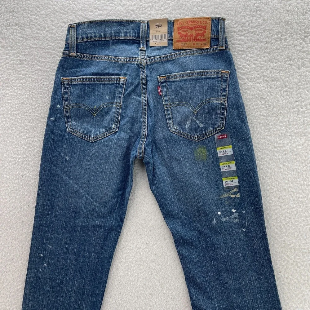 Levis 511 Jeans Mens 28x32 Blue Slim Fit Paint Splatter Denim Grunge Skater 90s
